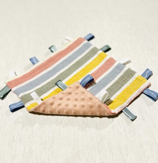 Pink/yellow/blue/green tag lovey