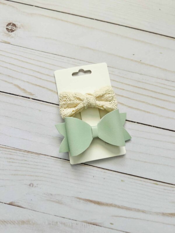 Lace/blue leather bows