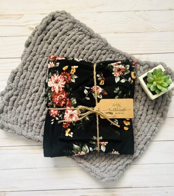 Black floral swaddle set