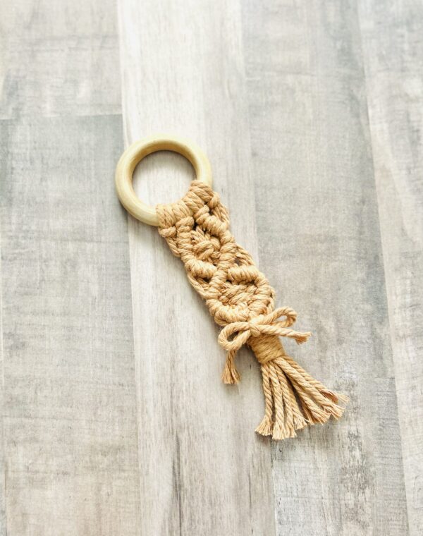 Pink macrame teether