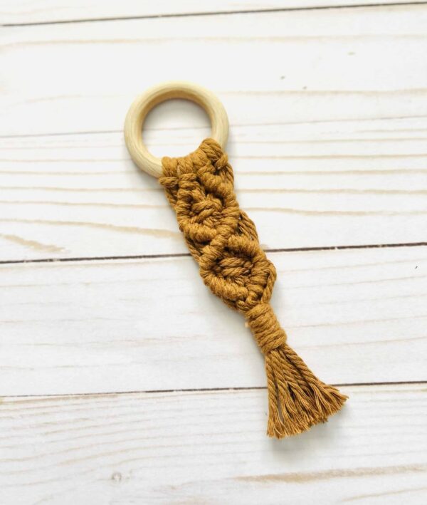 Brown macrame teether