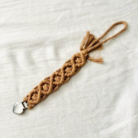 Coffee colored macrame paci clip