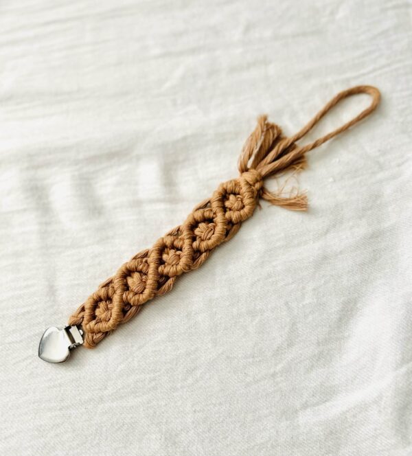 Coffee colored macrame paci clip
