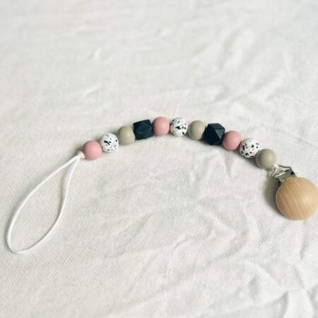 Black/gray/pink design Paci clip