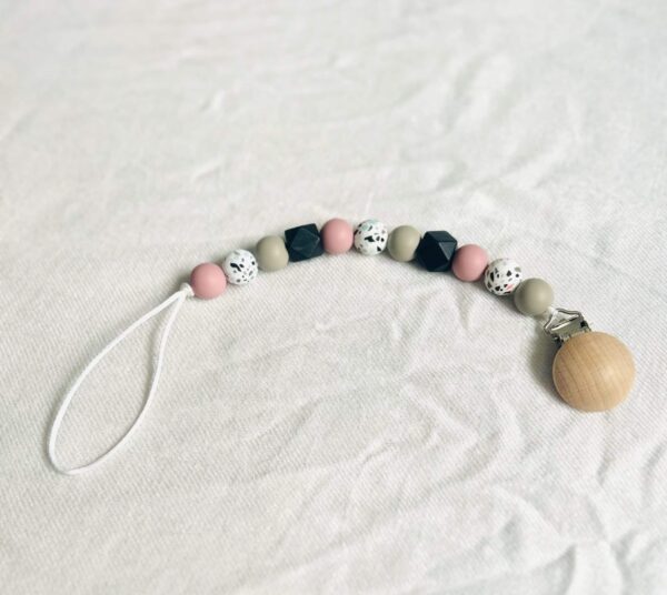 Black/gray/pink design Paci clip