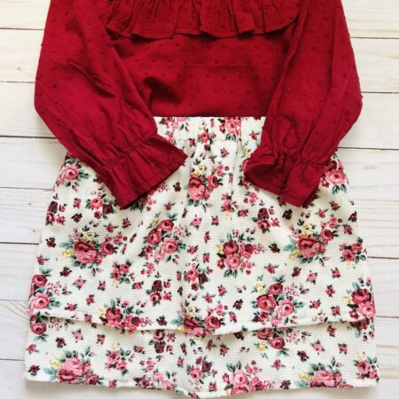 Burgundy floral layered skirt