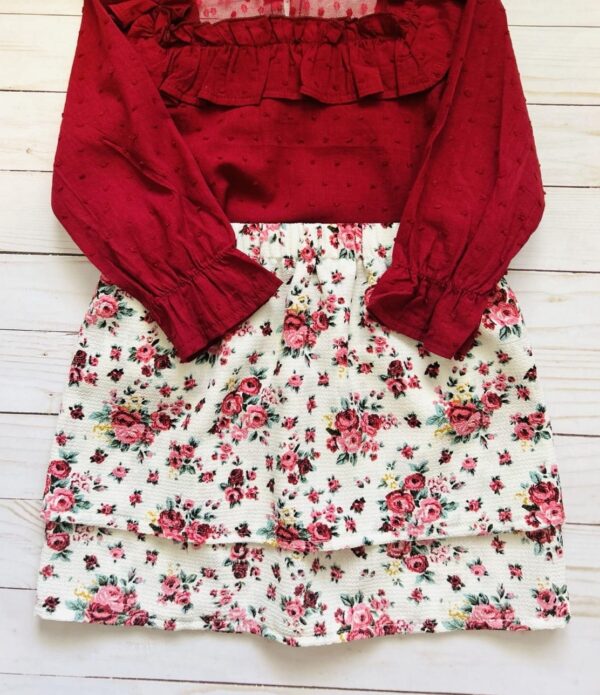 Burgundy floral layered skirt