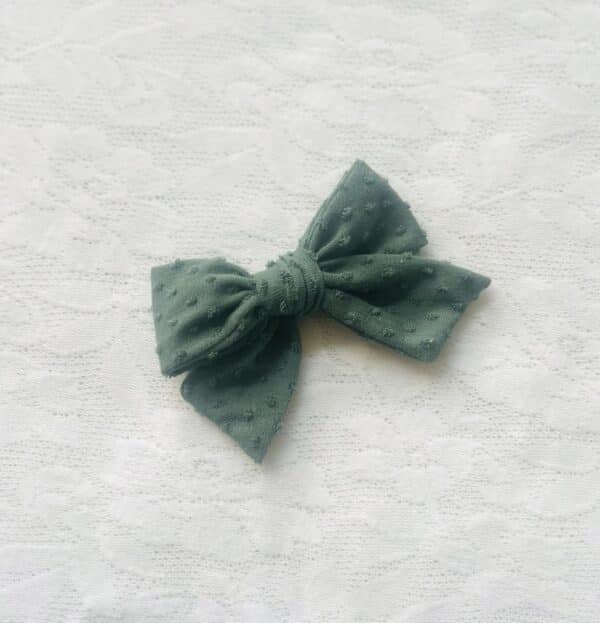 Blue Swiss dot pinwheel bow