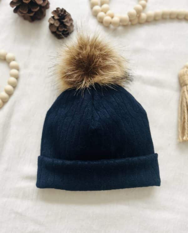 Navy cable knit hat w/ Pom Pom