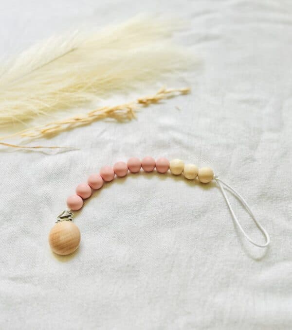 Pink wooden Paci clip