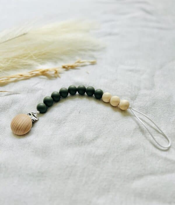 Army green wooden Paci clip