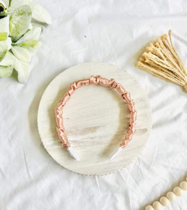 Thin silk pink scrunched headband