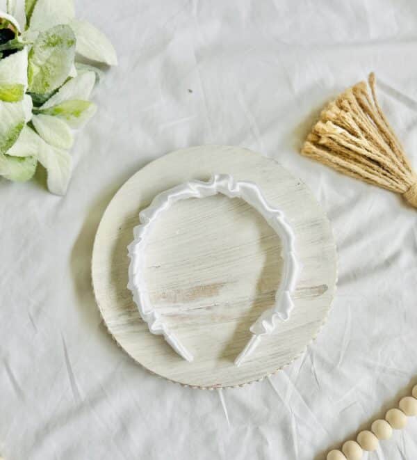 Thin silk white scrunched headband