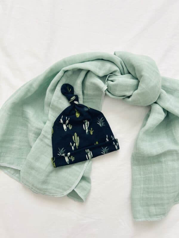 Blue swaddle w/ navy cactus hat
